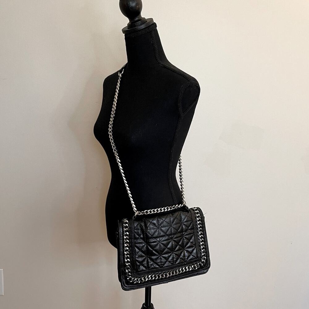 Zara Woman Quilted Leather Crossbody Chain Shoulder Bag Purse Black Rare